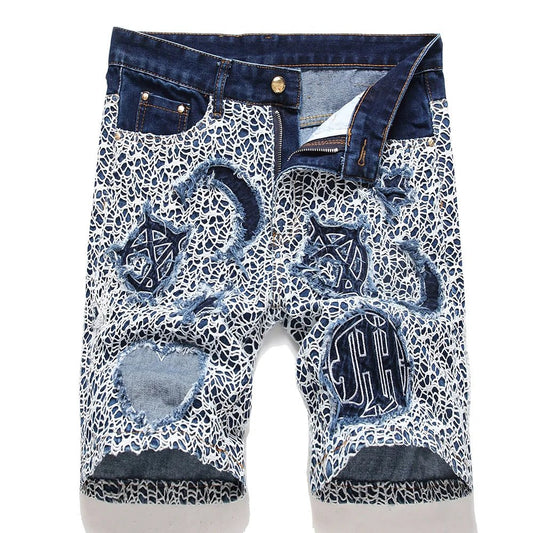 Pantaloncini di jeans patchwork da uomo - Pantaloncini in jeans ATREND