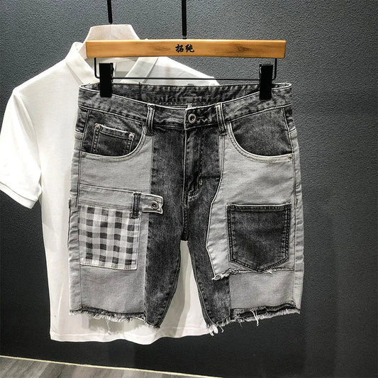 Pantaloncini di jeans patchwork multi tasche da uomo ATREND