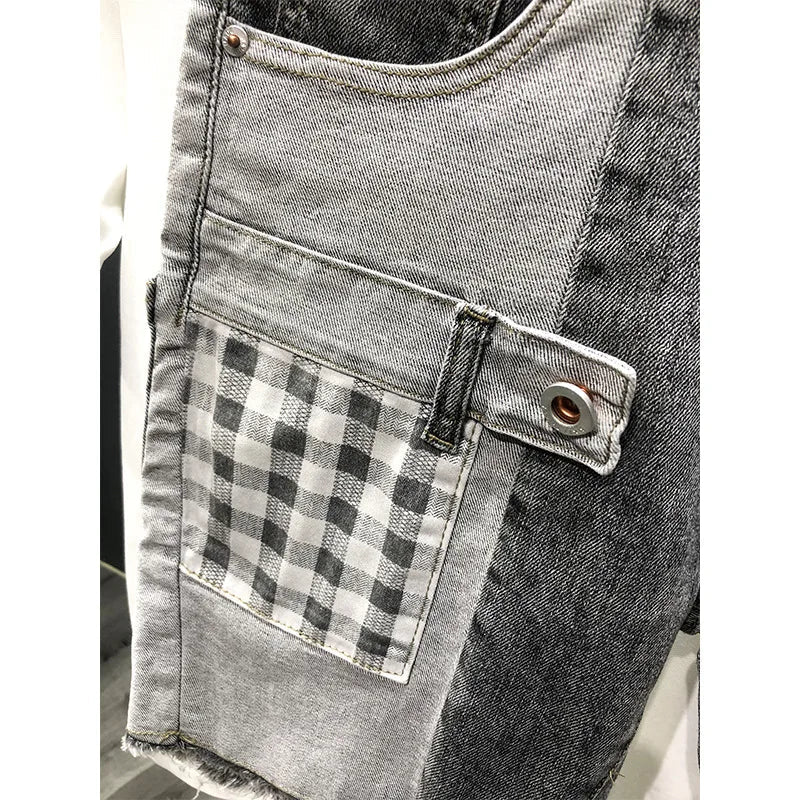 Pantaloncini di jeans patchwork multi tasche da uomo ATREND