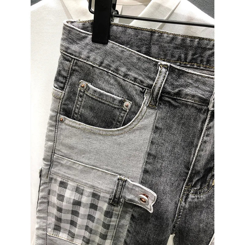 Pantaloncini di jeans patchwork multi tasche da uomo ATREND