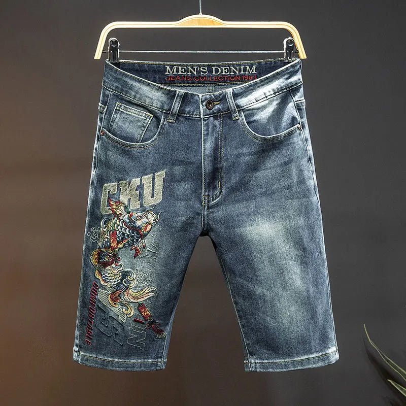 Pantaloncini di jeans vintage con stampa animale da uomo ATREND