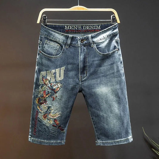 Pantaloncini di jeans vintage con stampa animale da uomo ATREND