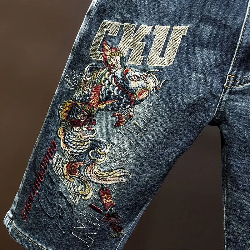 Pantaloncini di jeans vintage con stampa animale da uomo ATREND