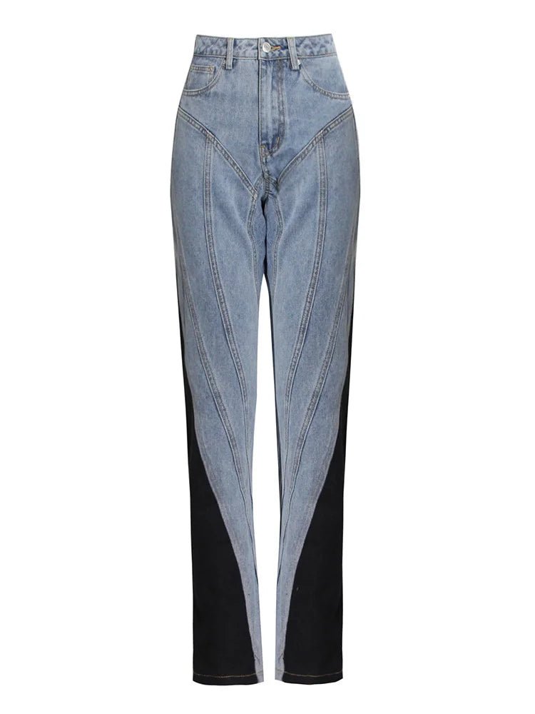 Pantaloni a matita patchwork in denim da donna ATREND
