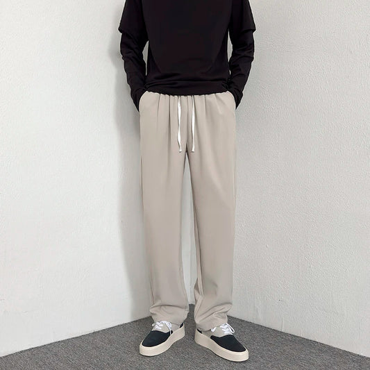 Pantaloni casual con lacci in vita elastica e gamba larga da uomo ATREND