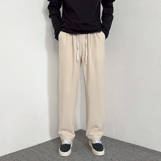 Pantaloni casual con lacci in vita elastica e gamba larga da uomo ATREND