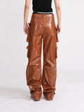 Pantaloni casual multi tasche in pelle PU da donna ATREND