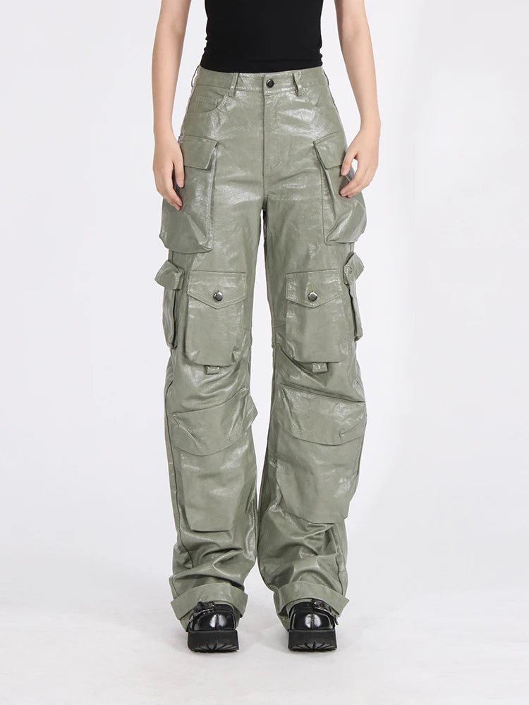 Pantaloni casual multi tasche in pelle PU da donna ATREND
