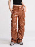 Pantaloni casual multi tasche in pelle PU da donna ATREND