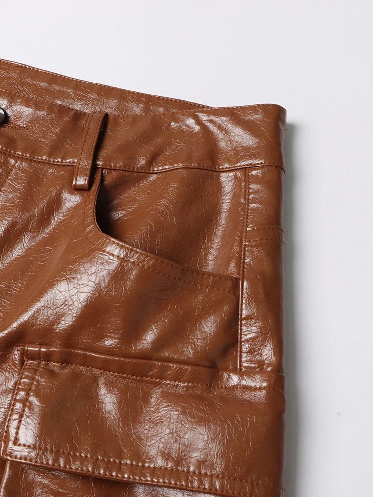 Pantaloni casual multi tasche in pelle PU da donna ATREND