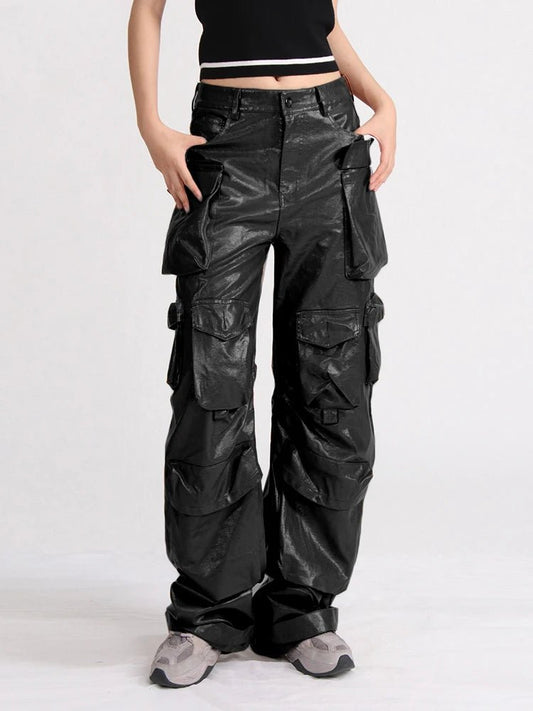 Pantaloni casual multi tasche in pelle PU da donna ATREND