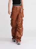 Pantaloni casual multi tasche in pelle PU da donna ATREND