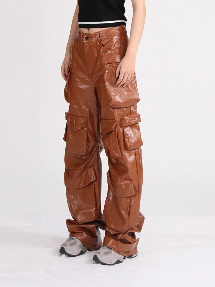 Pantaloni casual multi tasche in pelle PU da donna ATREND