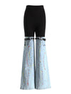 Pantaloni patchwork con denim e cinture sul ginocchio da donna ATREND