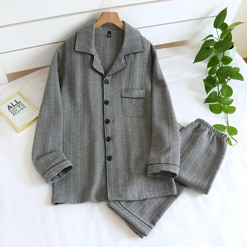 Pigiama casual camicia e pantaloni in cotone con bordo a contrasto unisex - Pigiama unisex ATREND