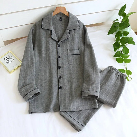 Pigiama casual camicia e pantaloni in cotone con bordo a contrasto unisex - Pigiama unisex ATREND