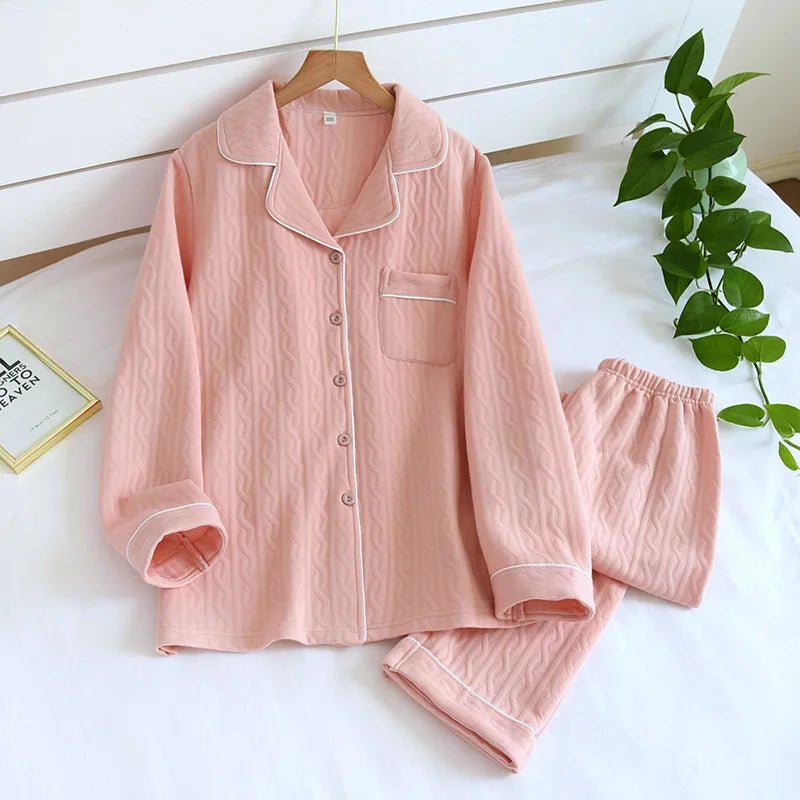Pigiama casual camicia e pantaloni in cotone con bordo a contrasto unisex - Pigiama unisex ATREND