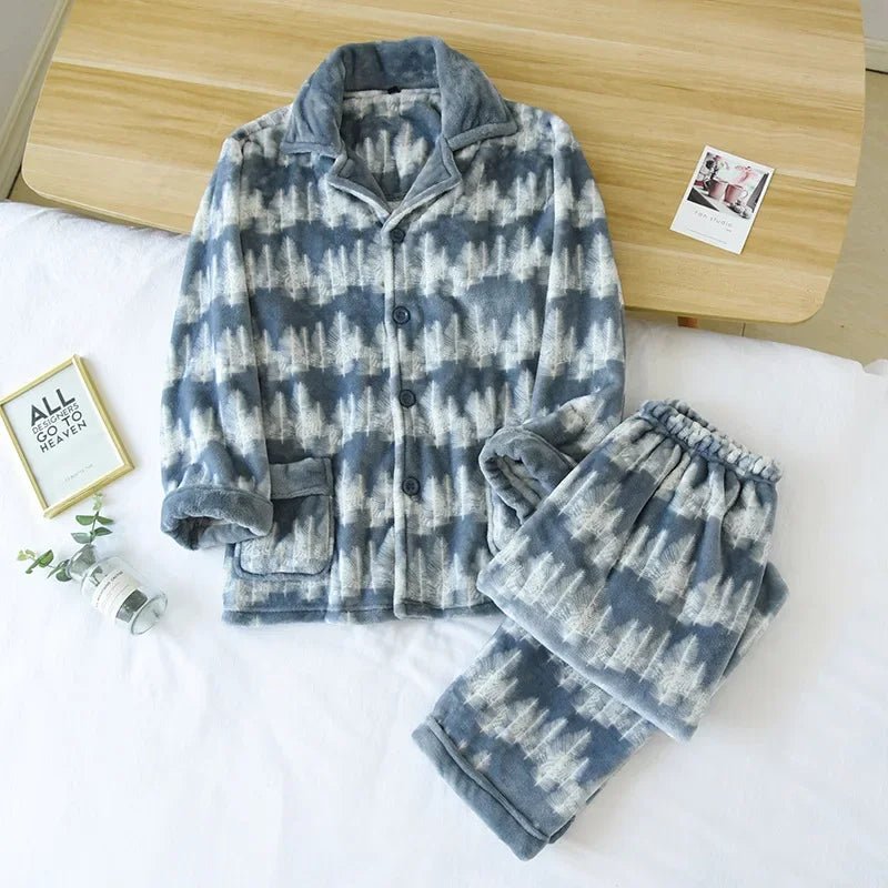 Pigiama casual in pile camicia e pantaloni da uomo - Pigiama uomo ATREND