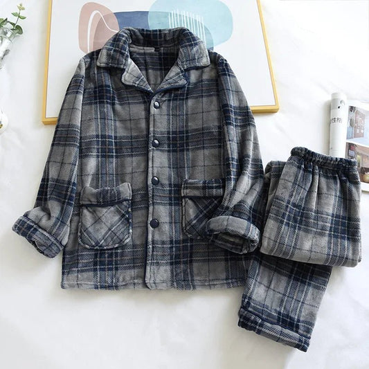 Pigiama casual in pile camicia e pantaloni da uomo - Pigiama uomo ATREND