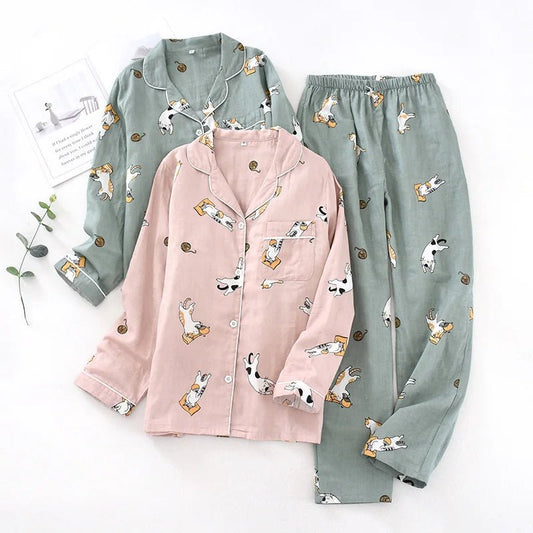Pigiama in cotone camicia e pantaloni con stampa animale unisex - Pigiama unisex ATREND