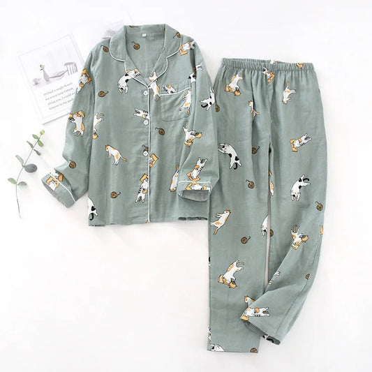Pigiama in cotone camicia e pantaloni con stampa animale unisex - Pigiama unisex ATREND