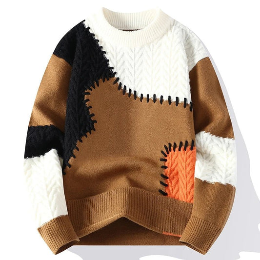 Pullover patchwork con cuciture a contrasto da uomo ATREND