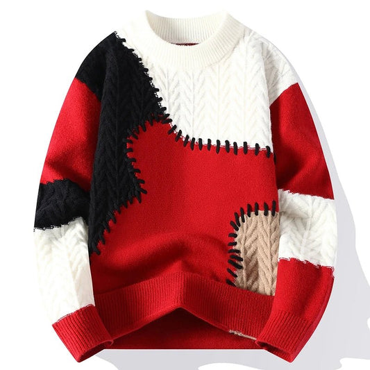 Pullover patchwork con cuciture a contrasto da uomo ATREND