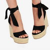 Sandali casual con plateau in tela intrecciata e lacci alla caviglia da donna ATREND
