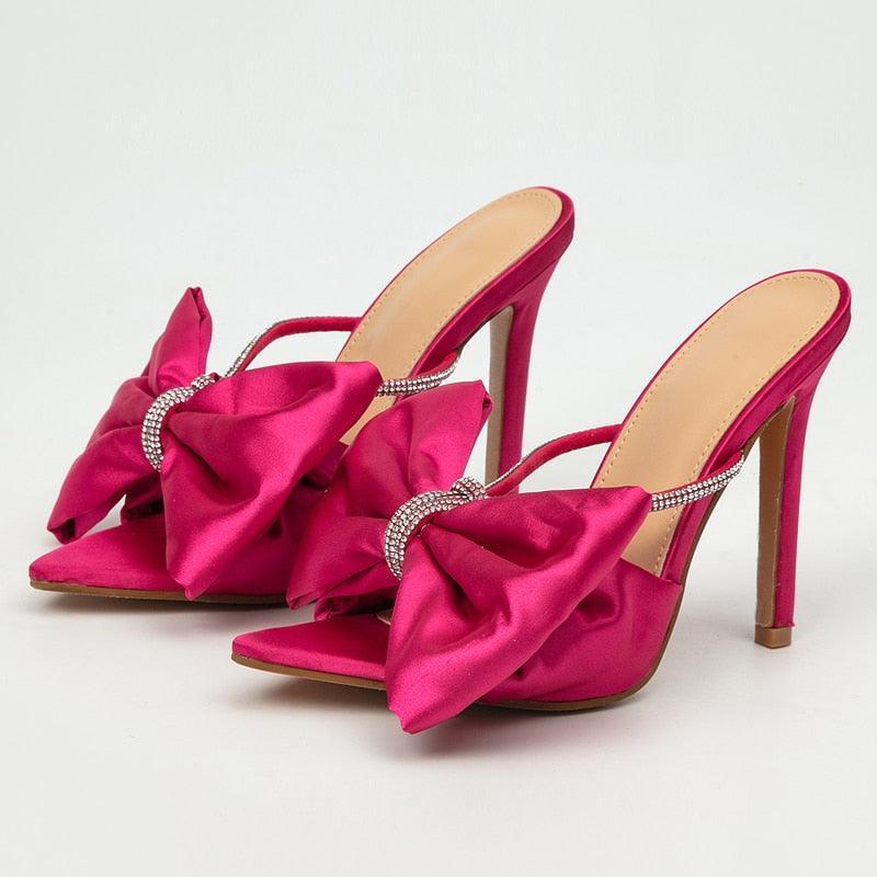 Sandali con tacco nodo a farfalla in seta & cristalli da donna - Sandali ATREND