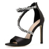 Sandali in pelle PU con fascia in pietre e cerniera da donna ATREND