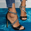 Sandali in pelle PU con fascia in pietre e cerniera da donna ATREND