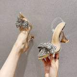 Sandali trasparenti con tacco alto & fiocco con cristalli - Sandali ATREND
