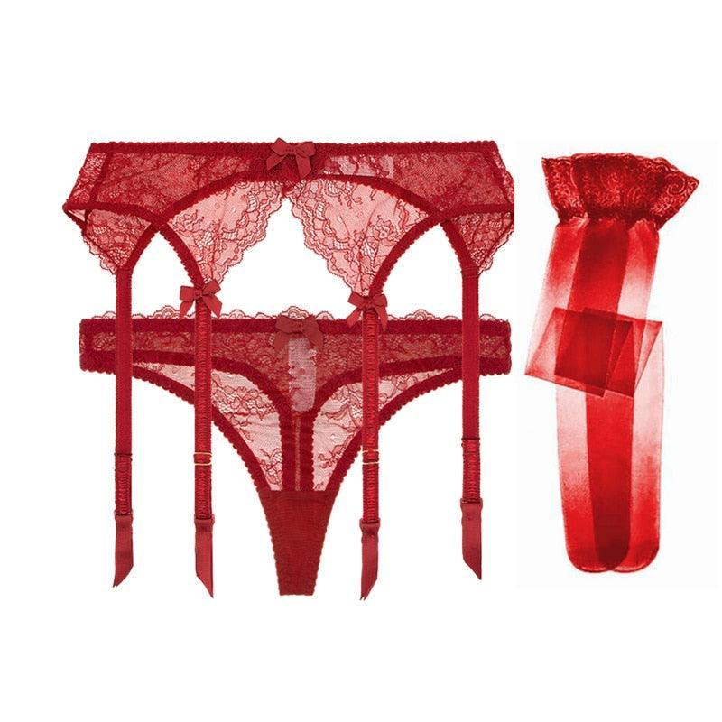 Set 3 pezzi perizoma calze & giarrettiere in pizzo da donna - lingerie ATREND