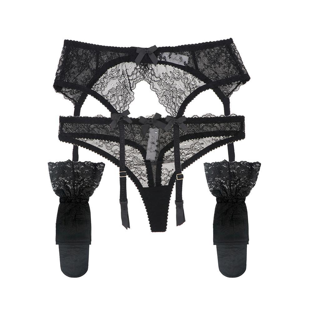 Set 3 pezzi perizoma calze & giarrettiere in pizzo da donna - lingerie ATREND