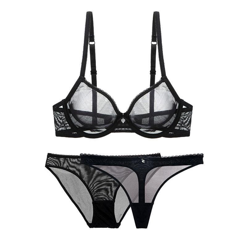 Set 3 pezzi reggiseno slip & perizoma a rete da donna - lingerie ATREND