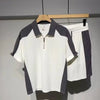 Set coordinato bicolor estivo polo a maniche corte chiusura a zip e pantaloncino da uomo ATREND