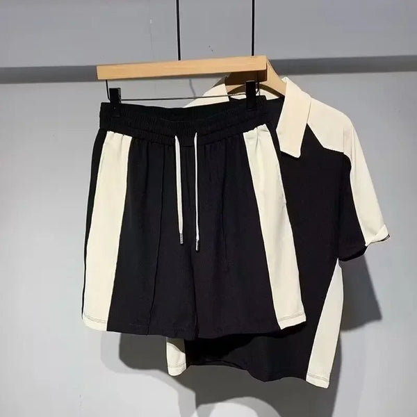 Set coordinato bicolor estivo polo a maniche corte chiusura a zip e pantaloncino da uomo ATREND