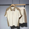 Set coordinato bicolor estivo polo a maniche corte chiusura a zip e pantaloncino da uomo ATREND