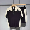 Set coordinato bicolor estivo polo a maniche corte chiusura a zip e pantaloncino da uomo ATREND