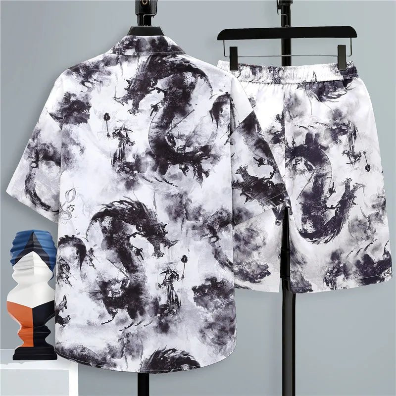 Set coordinato camicia a maniche corte e pantaloncini sfumatura da uomo - set coordinato ATREND