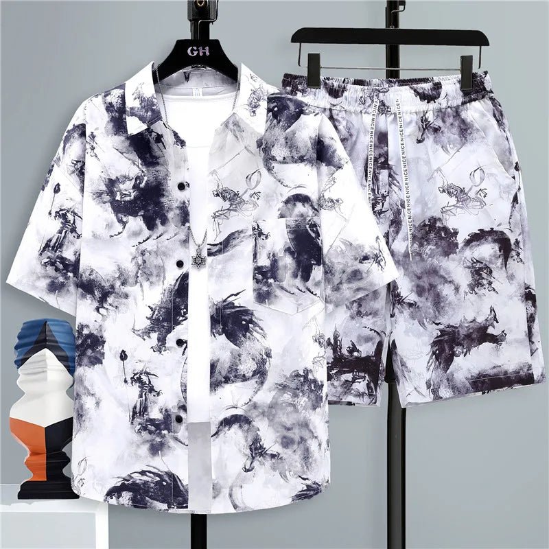 Set coordinato camicia a maniche corte e pantaloncini sfumatura da uomo - set coordinato ATREND