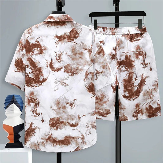 Set coordinato camicia a maniche corte e pantaloncini sfumatura da uomo - set coordinato ATREND