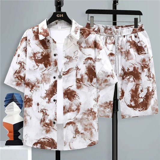 Set coordinato camicia a maniche corte e pantaloncini sfumatura da uomo - set coordinato ATREND