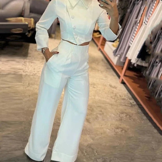 Set coordinato camicia con chiusura laterale epantaloni da donna ATREND