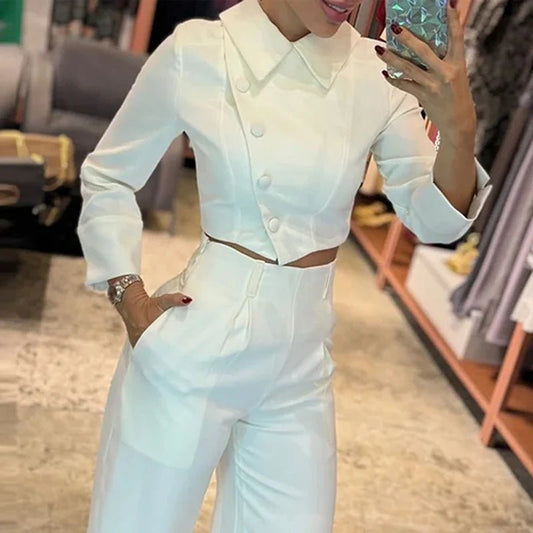 Set coordinato camicia con chiusura laterale epantaloni da donna ATREND