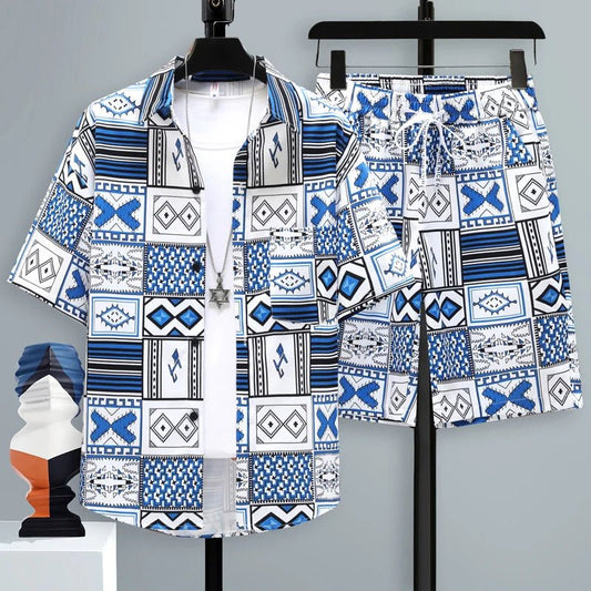 Set coordinato camicia e pantaloncini stampa geometrica uomo - set coordinato ATREND