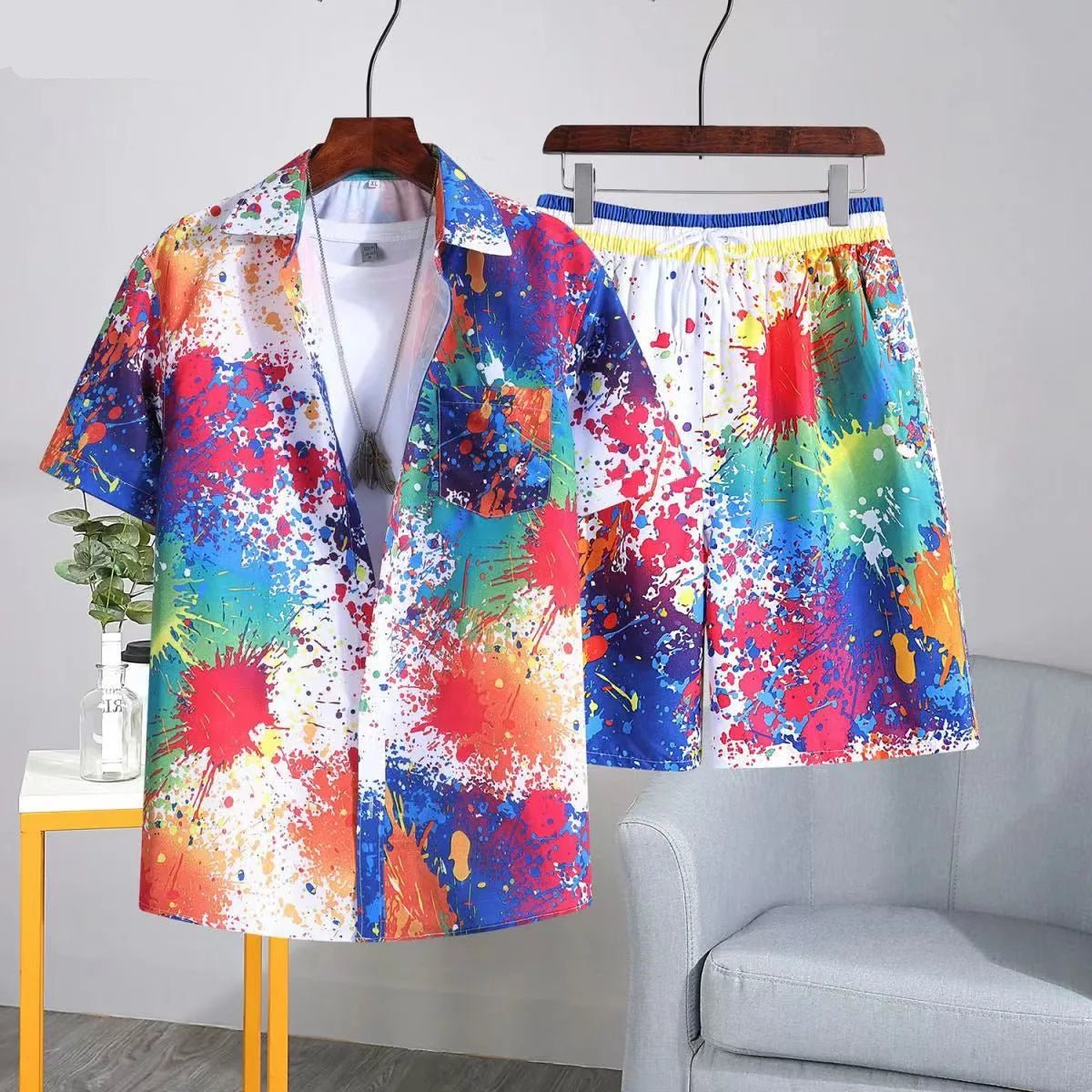 Set coordinato camicia e pantaloncini stampa multicolor da uomo - set coordinato ATREND