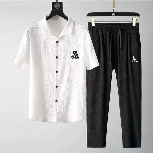 Set coordinato camicia e pantaloni chiusura a lacci da uomo - set coordinato ATREND