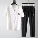 Set coordinato camicia e pantaloni chiusura a lacci da uomo - set coordinato ATREND