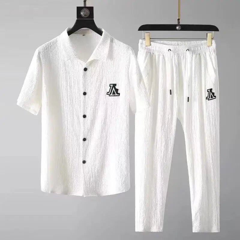 Set coordinato camicia e pantaloni chiusura a lacci da uomo - set coordinato ATREND
